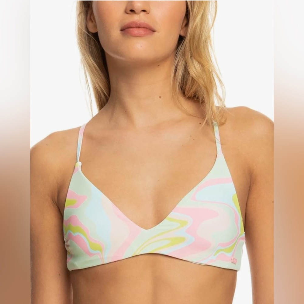 Roxy Pastel Swirl Bikini Top in Pink, Mint & Yellow Ambrosia